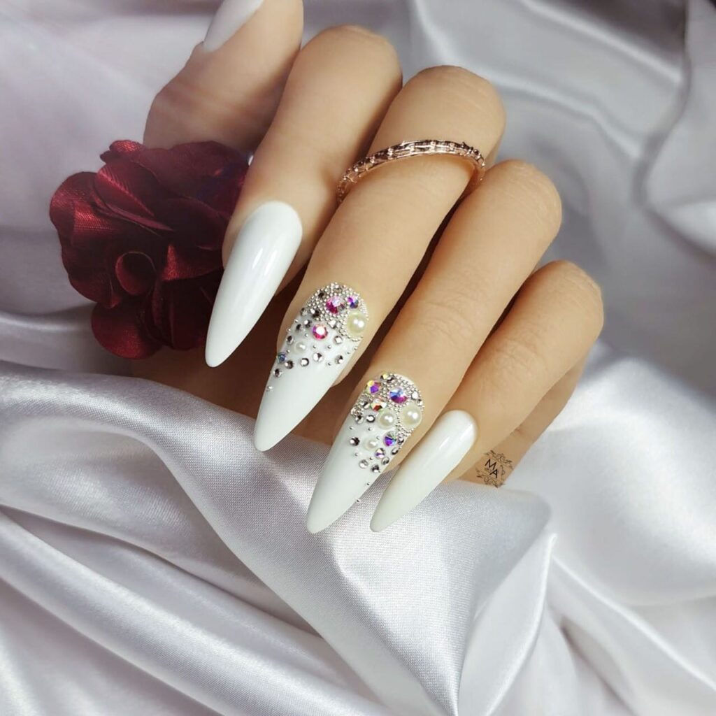 white wedding nails
