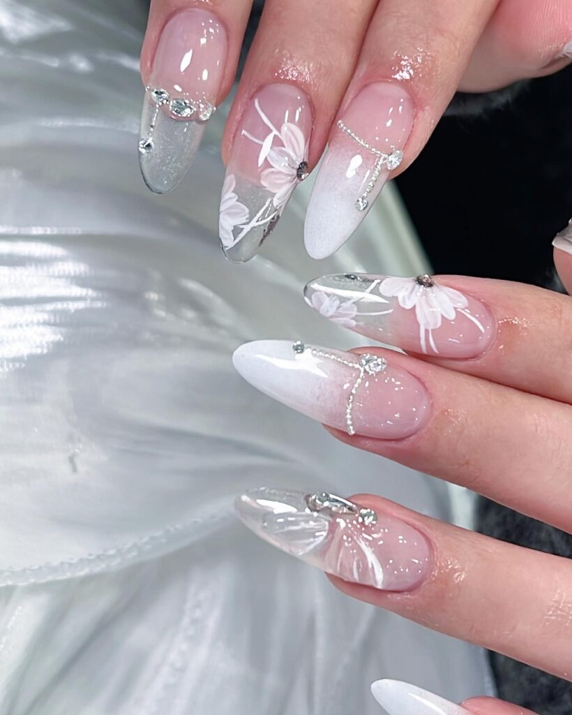 white wedding nails