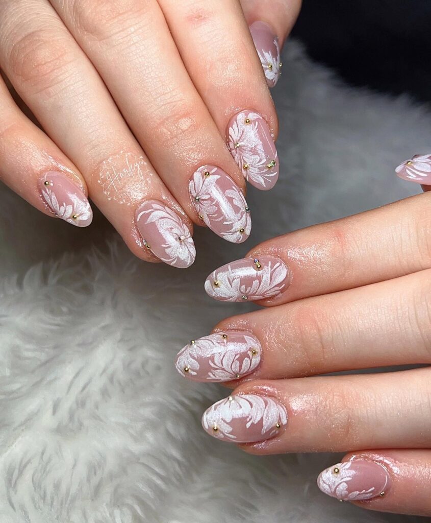 white wedding nails